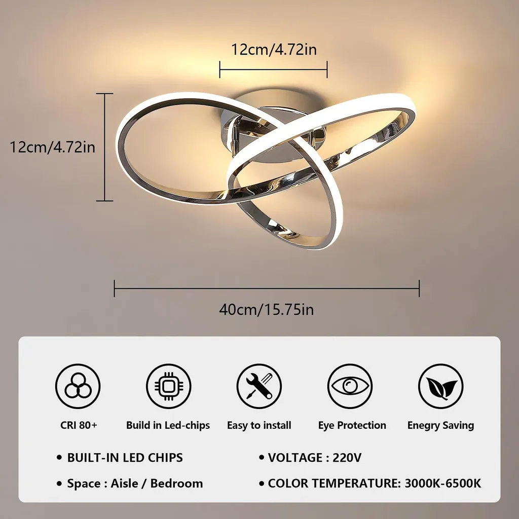 Plafonnier Argent Design Moderne Économe en Énergie Interchangeable - 2
