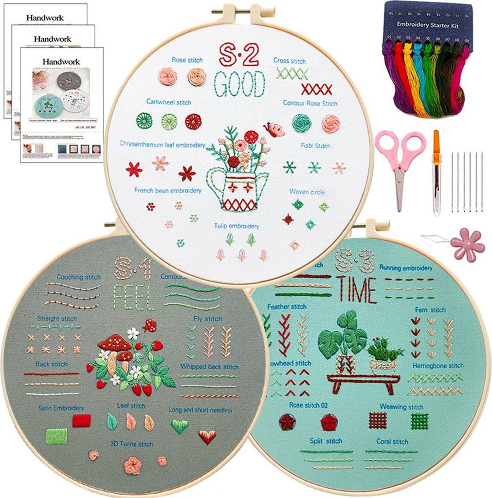 Stickset für Anfänger mit gestempelten Stickmustern, Produktbild 
