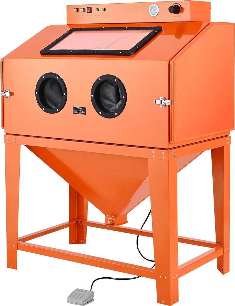 VEVOR Sandstrahlkabine 435 L, Sandstrahlgerät mit 117 L Strahlmittelbehälter, zwei Strahlpistolen & 1,6-PS-Staubabsaugung für die Oberflächenbe...