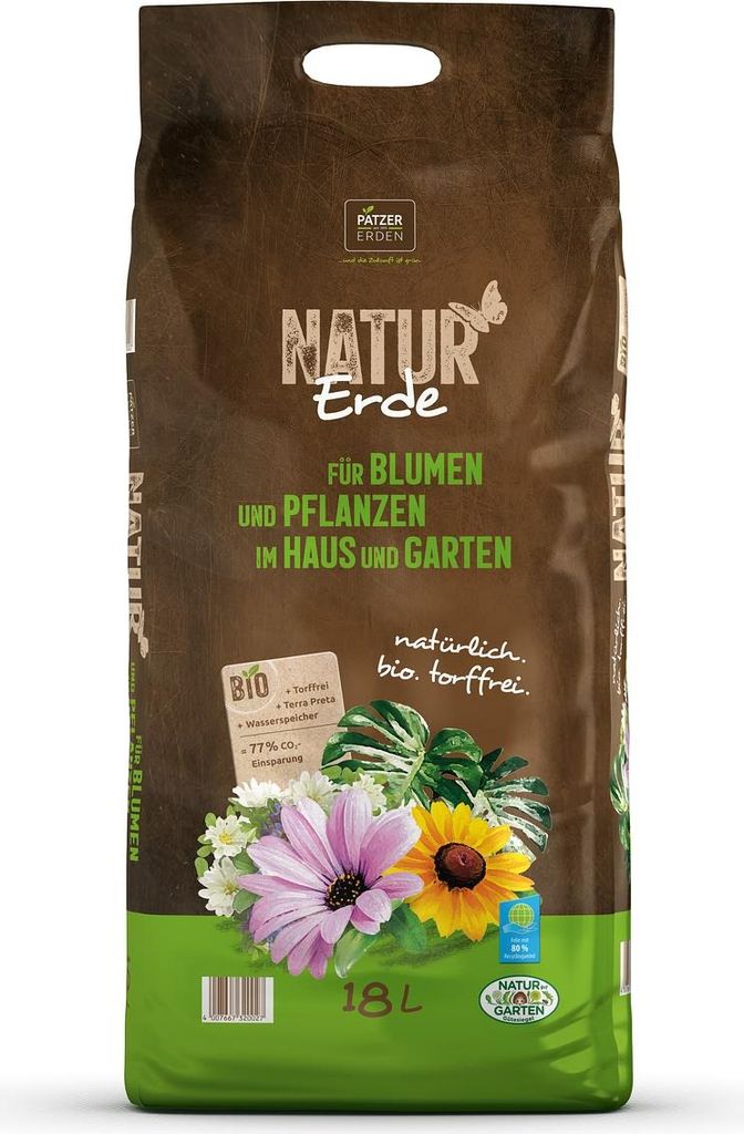 PATZER NATUR Erde für Blumen & Pflanzen im Haus & Garten torffrei - 18 Liter