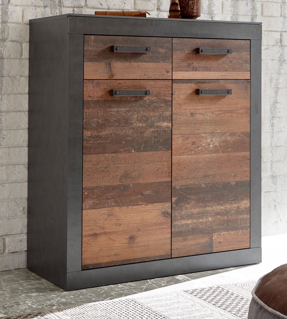 Garderobe Kommode "Ward" Used Wood Schuhschrank 92 x 104 cm