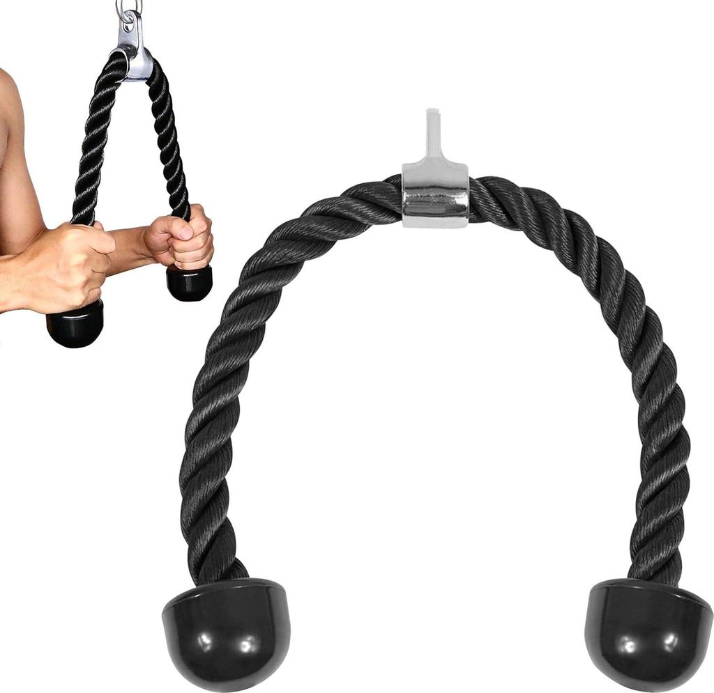 Trizepsseil aus Nylon für Krafttraining, Fitnessseil mit Griff, Kabelzugaufsatz für Fitnessstudio oder Zuhause