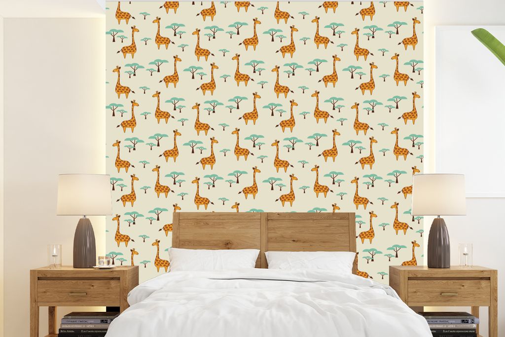MuchoWow Fototapete für Wohnzimmer oder Schlafzimmer Wandtapete Vinyl Motivtapete Giraffe - Tiere - Muster - 240x260 cm - Tapezier Papier