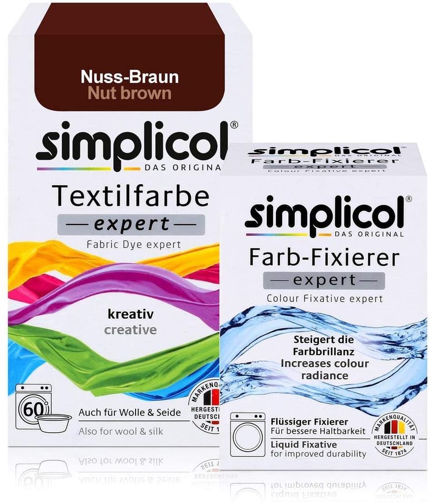 simplicol Textilfarbe expert, DIY Färbemittel in versch. Farben + Farb-Fixierer, Farbe:Nuss-Braun (1716)