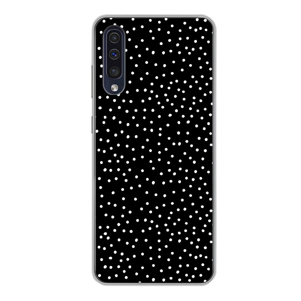 MuchoWow Handyhülle Schutzhülle Hülle für Samsung Galaxy A50 Polka dots - Schwarz - Weiß Silikon Softcase Handy Hülle - Mobiltelefonhülle