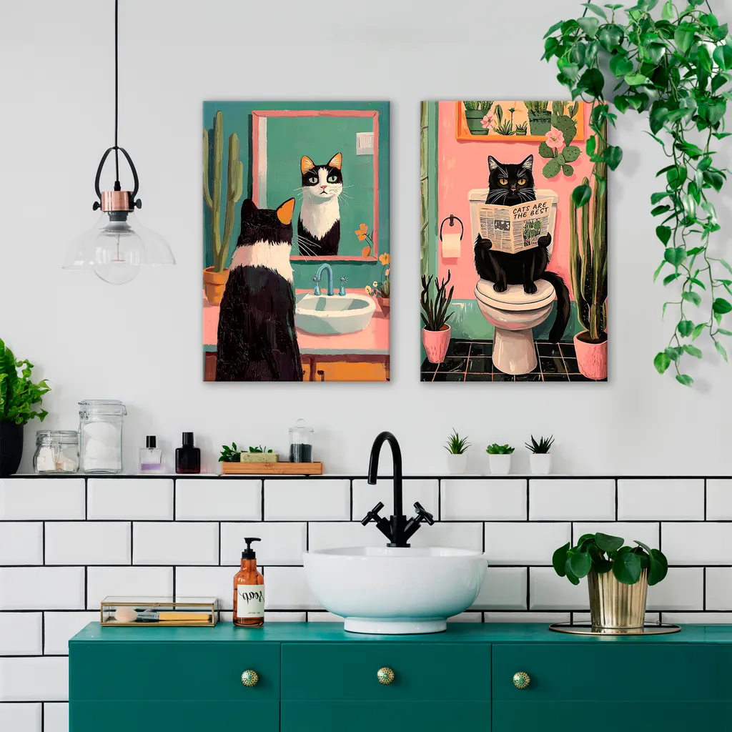 murando - Set di murales XL motivo gatto 80x60cm 2 pezzi ciascuno 40x60cm collage 2er tela non tessuta stampa d'arte moderna da parete design tela immagini decorazione - Deko fürs WC Toilette g-H-10137-b-a - 4