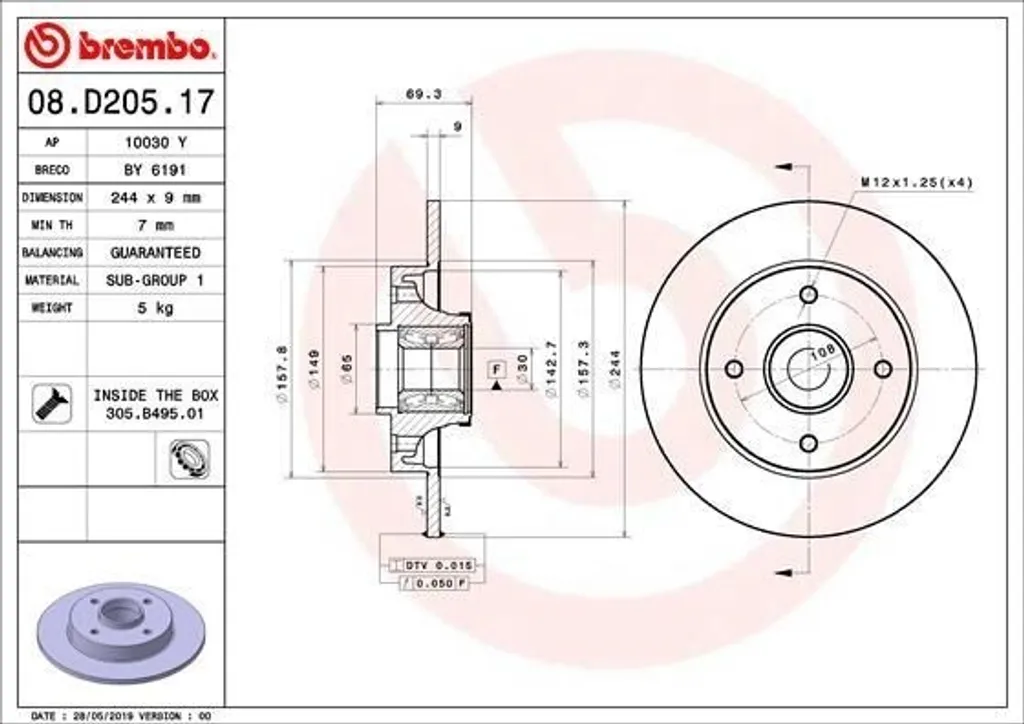Disque de frein Brembo anti-vibration pour Peugeot 208 I et Opel Crossland
