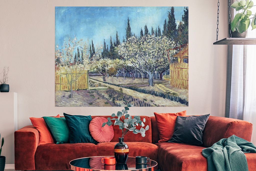 MuchoWow Poster Obstgarten vor Zypressen - Vincent van Gogh 160x120 cm - Foto Plakat