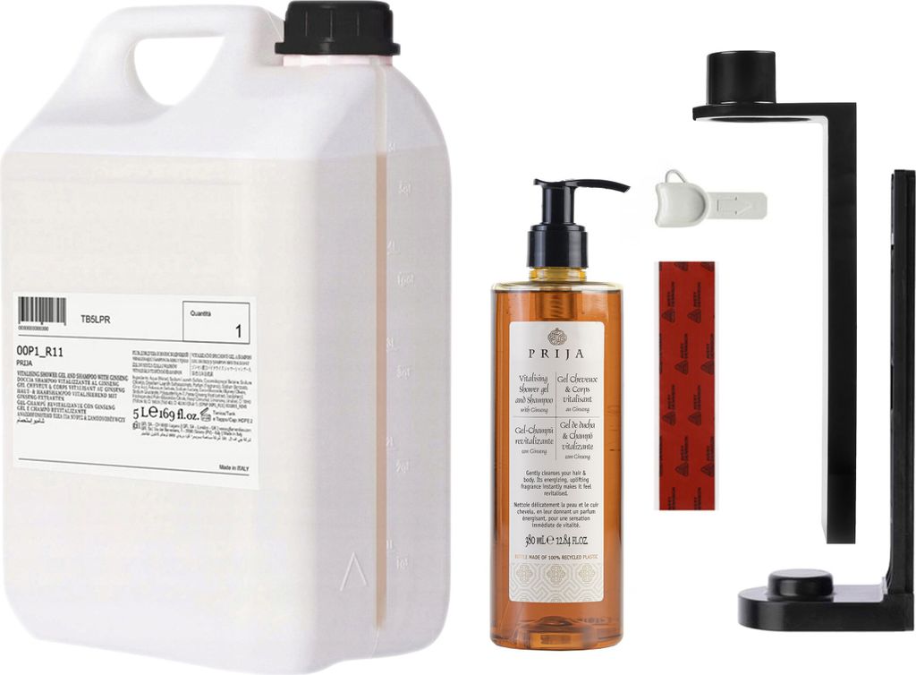 PRIJA Badezimmer-Set: schwarzer Flaschenhalter, 380ml Produktbild 