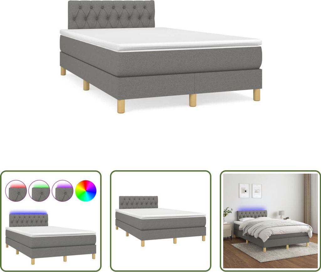 The Living Store Boxspringbett mit Matratze & LED Dunkelgrau 120x190 cm Stoff