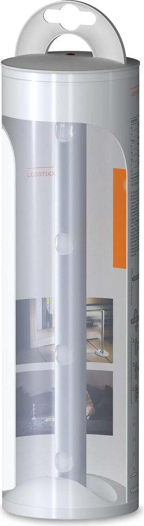 A product in its packaging, showing a clear tube with the product inside and marketing images on the cardboard insert.