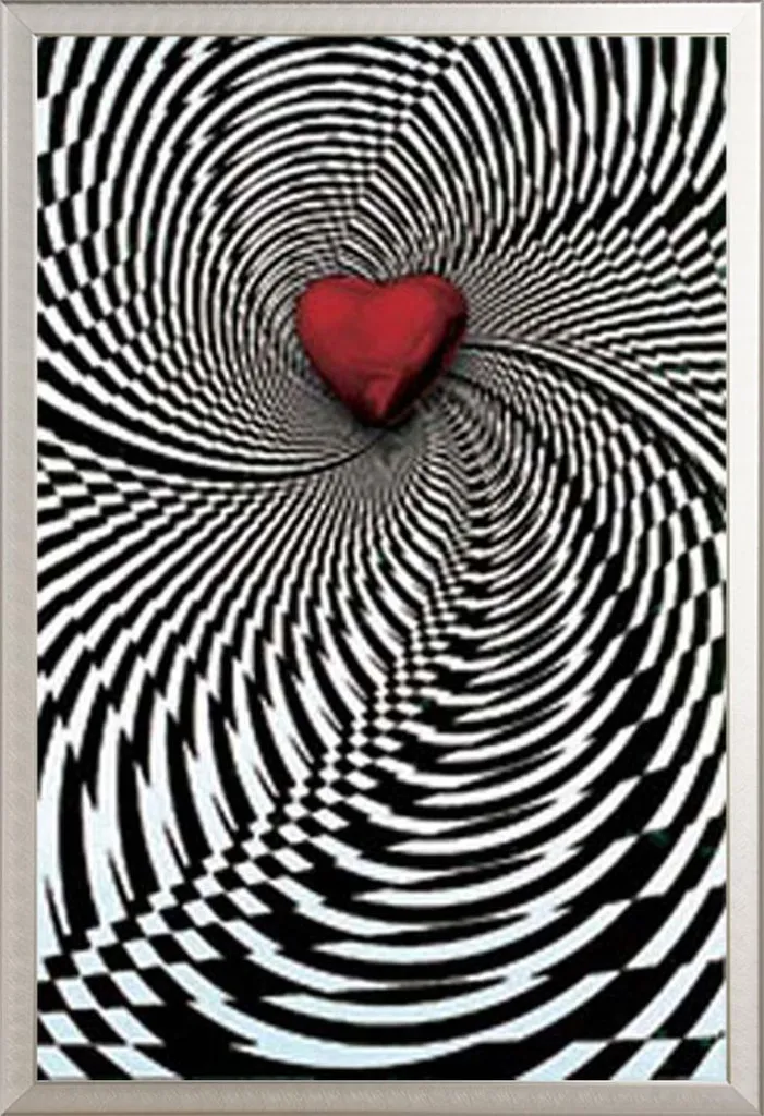 Tableau Illusion d'Optique Cœur avec Cadre en Aluminium et Vitre 61x91