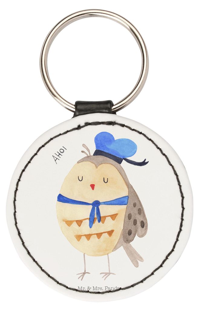 Mr. & Mrs. Panda Schlüsselanhänger Eule Matrose - Weiß - Geschenk, Bedruckt, Taschenanhänger, Owl, Bunt, Hochzeitstag, Anhänger, Kapitän, Ehe...