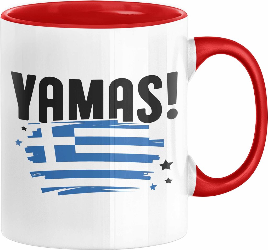 Griechenland Tasse Yamas Ouzo Griechenland Trink Spruch Sprüche für Grieche (Rot)