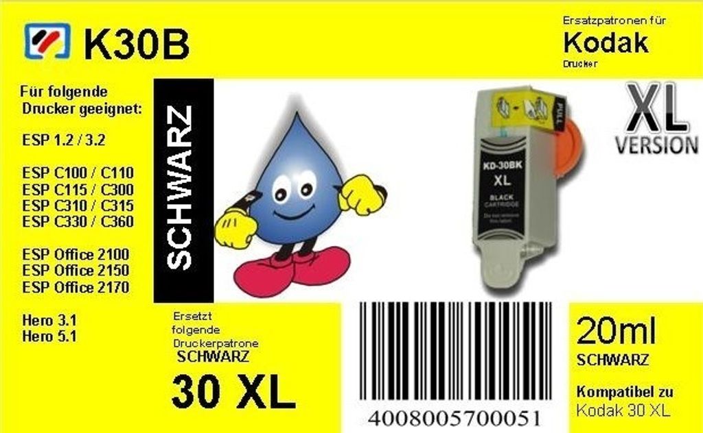 Kodak30BKXL - schwarz - TiDis Ersatzpatrone mit 20ml Inhalt