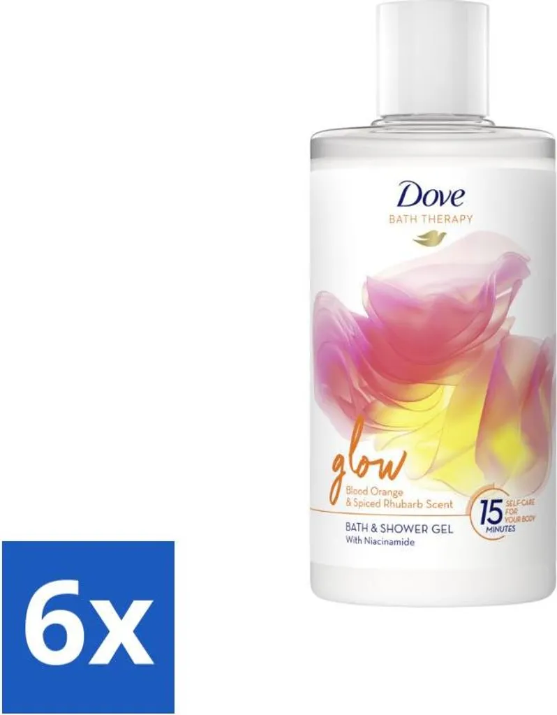 Dove Bagnoschiuma e Gel Doccia - Bagno Terapia - Bagliore - Arancia rossa e rabarbaro - 400 ml - Confezione Value Pack - 6 pezzi