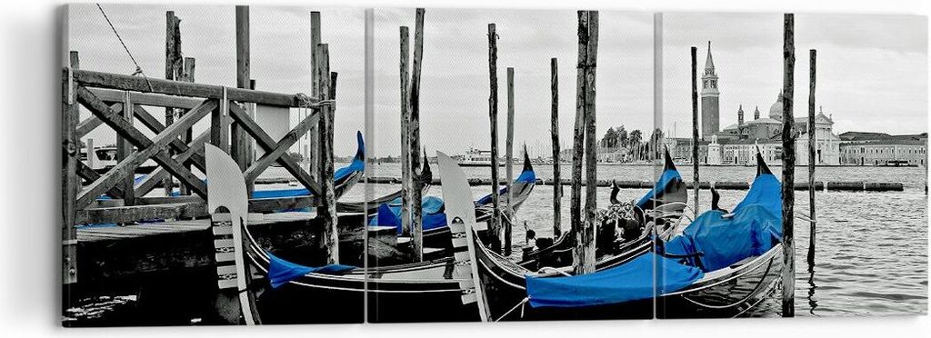 Bild auf Leinwand - Leinwandbild - Venedig Gondel Leuchtturm - 120x40cm - Wand Bild - Wanddeko - Leinwanddruck - Bilder - Kunstdruck - Wanddekorati...