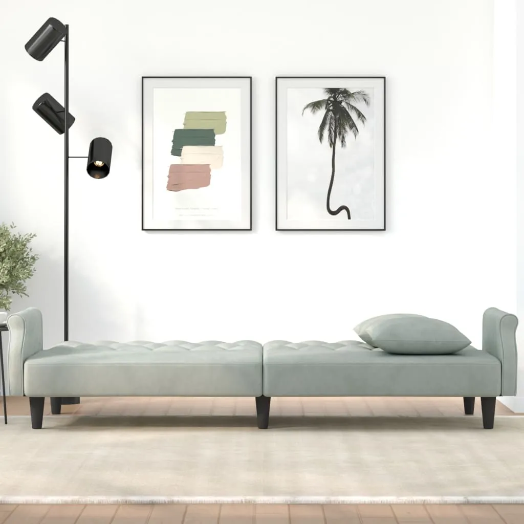 Canapé-lit velours gris clair idéal pour studio et chambre d'amis