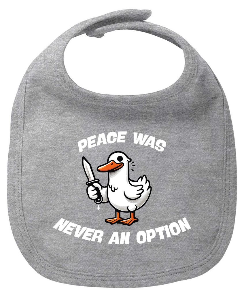 Huuraa Baby Lätzchen Peace was never an option Gans Heather Grey Klettverschluss Baumwolle Latz Geschenkidee