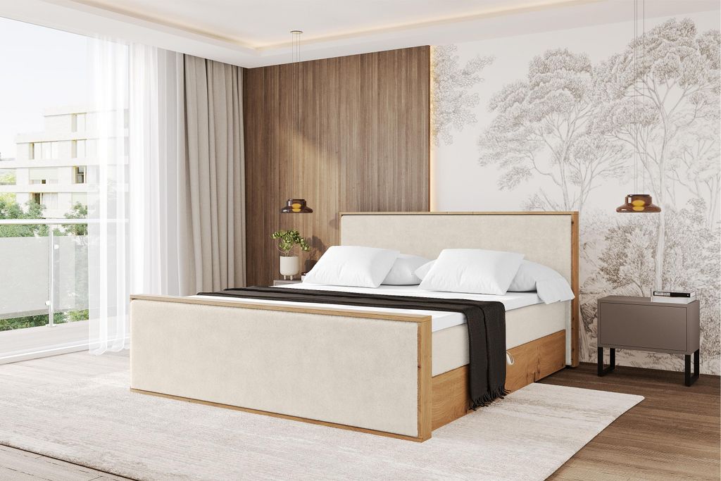 ALTDECOR BOXSPRINGBETT mit 2xBettkasten und Lattenrost, Topper, Boxbett, Polsterbett mit Bettkasten mit Stauraum und Kopftei mit Matratze H4 - LOLL...