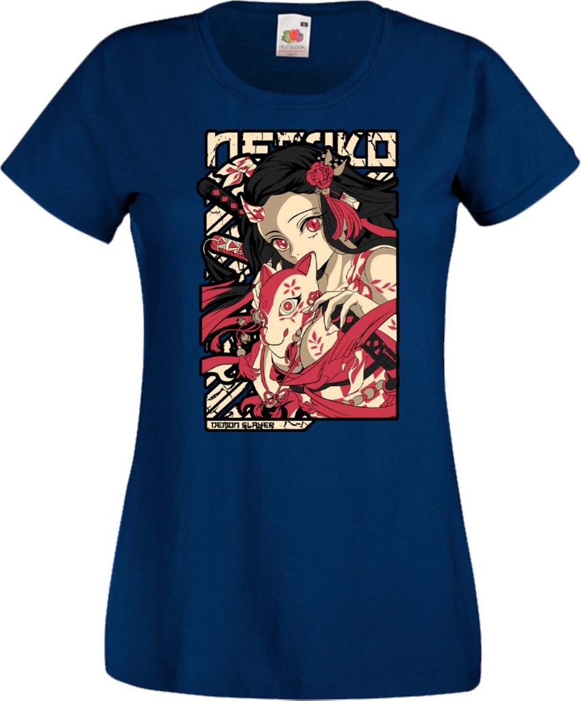 Damen T-Shirt Anime Manga Demon Anime Slayer Nezuko Kamado 04 Nezuko Demon, Lady 2XL / Dunkelblau