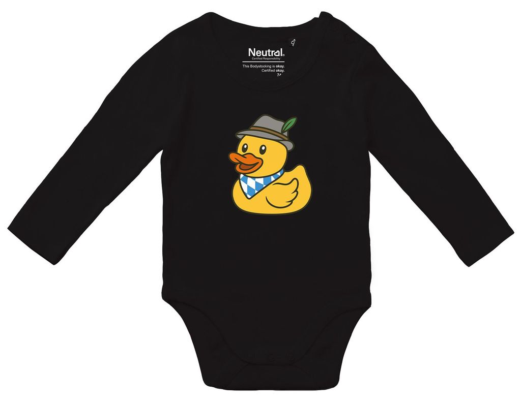 Huuraa Baby Body Quietscheente Bayern Gummiente 68 Black Baumwolle Fairtrade Langarmbody Geschenkidee