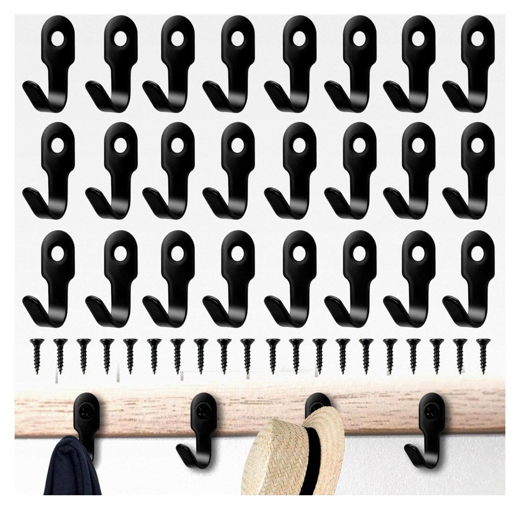 30 Stück schwarze Schraubhaken, 28mm Garderobenhaken, Edelstahl Garderobenhaken, Schlüsselhaken mit 30 Schrauben, kleine Wandhaken für Schlafzim...