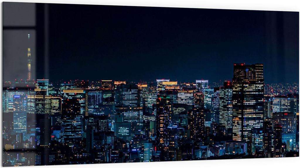 DEQORI Küchenrückwand Glas 100x50 cm 'Tokio bei Nacht' Spritzschutz Bad Rückwand