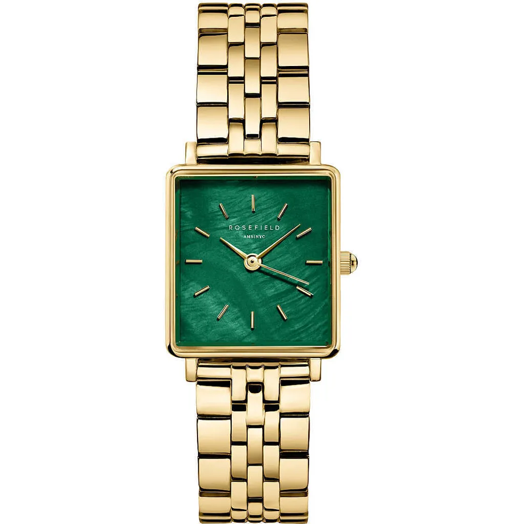 Petite Montre Rosefield Dorée Cadran Vert Émeraude Boîtier Carré XS