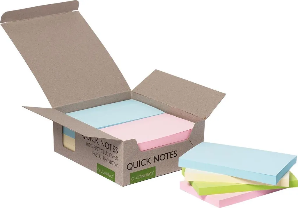 Q-CONNECT KF17325 Haftnotizblock Recycling - pastello, 76 x 127 mm, 12 Stück