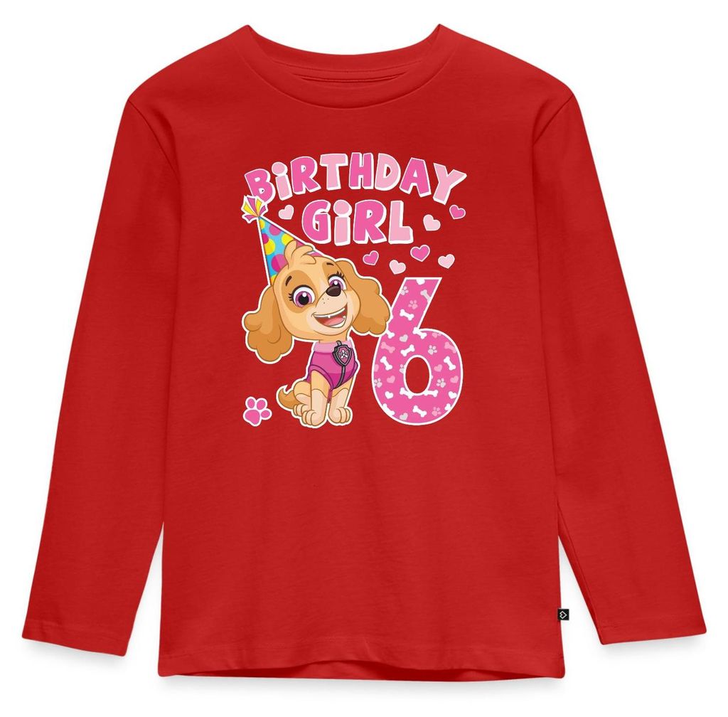 Spreadshirt Paw Patrol Geschenk 6 Jahre Alt 6. Geburtstag Skye Kinder Premium Langarmshirt, 110/116 (4 Jahre), Rot