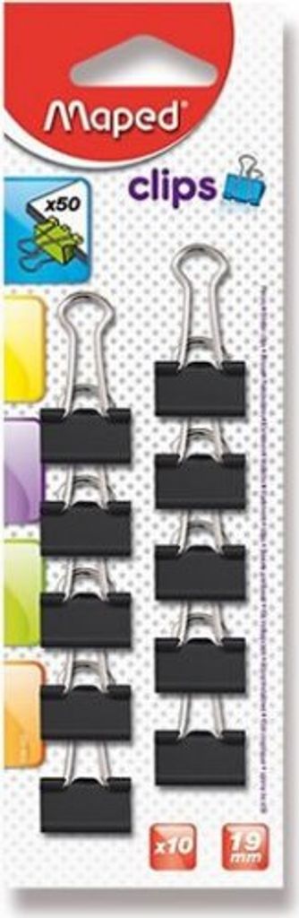 Maped Office - Foldback-Clip kleines Modell, 19 mm, Hängekarton mit 10 Stück, schwarz oder assortiert