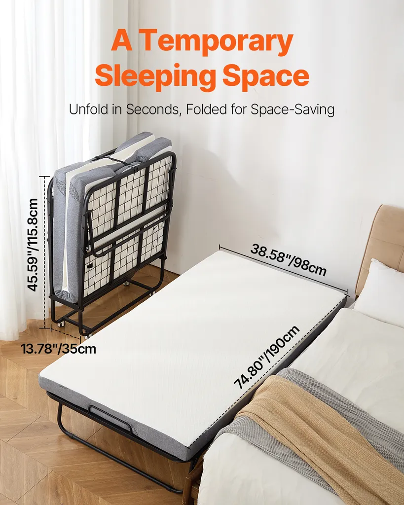 Lit pliant robuste 204kg avec matelas mémoire de forme haute densité - 2