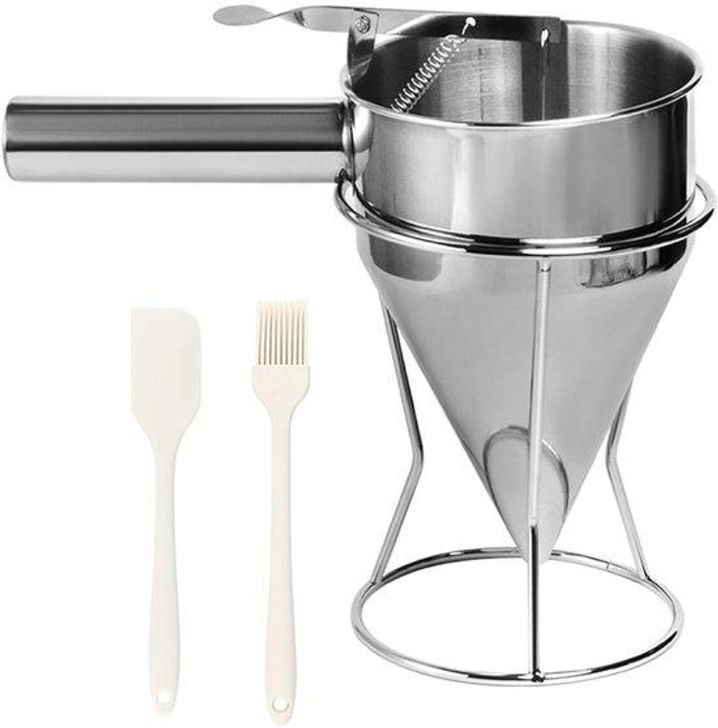 Famanu Teigportionierer 1,4 L mit Halter, Trichter, Öl-Pinsel und Schaber - Edelstahl