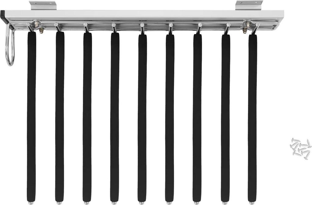 Ausziehbarer Hosenhalter - Wandmontage schiebbar - 9 Stangen - Montage rechts - 14–16 kg Traglast - 46×32,5 cm - Schwarz/Silber