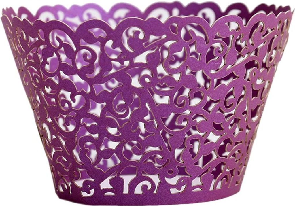 50 Stück filigrane Cupcake Wrapper Cupcake filigrane Liner Spitze Cupcake Cups für Hochzeit Geburtstagsfeier, dunkelviolett