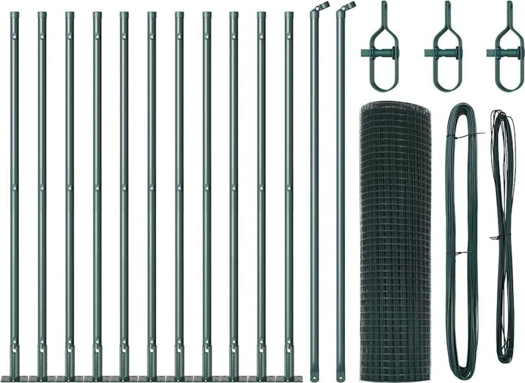 vidaXL Zaunpfosten Grün 25 x 0,6 m (19 x 19 mm Maschen) Stahl und PVC