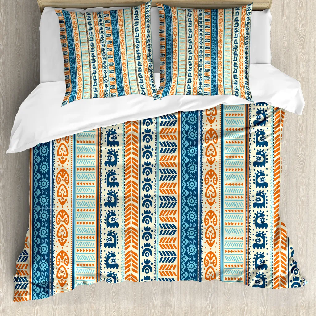Set Copripiumino Matrimoniale Blu ABAKUHAUS Tribale Antiacoro Vintage