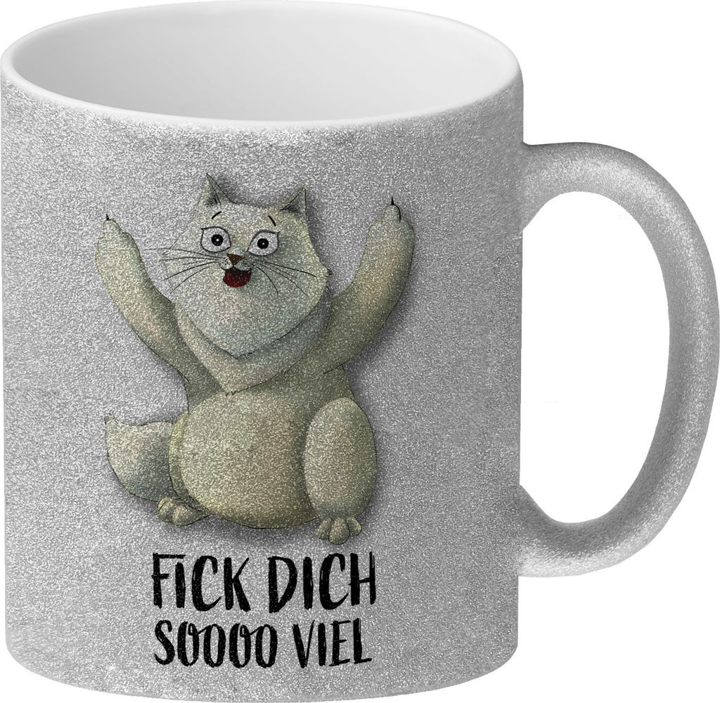 Fick dich soooo viel Glitzer-Glitzer-Kaffeebecher mit Katze Motiv