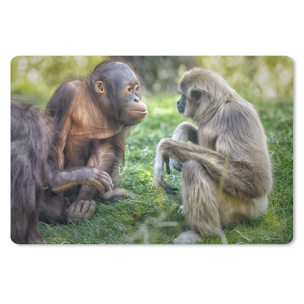 MuchoWow Mauspad Mousepad Affe - Gras - Tiere 27x18 cm - Mousepads - Maus Mat - Pad - Mausunterlage - Büroartikel - Desk Matten