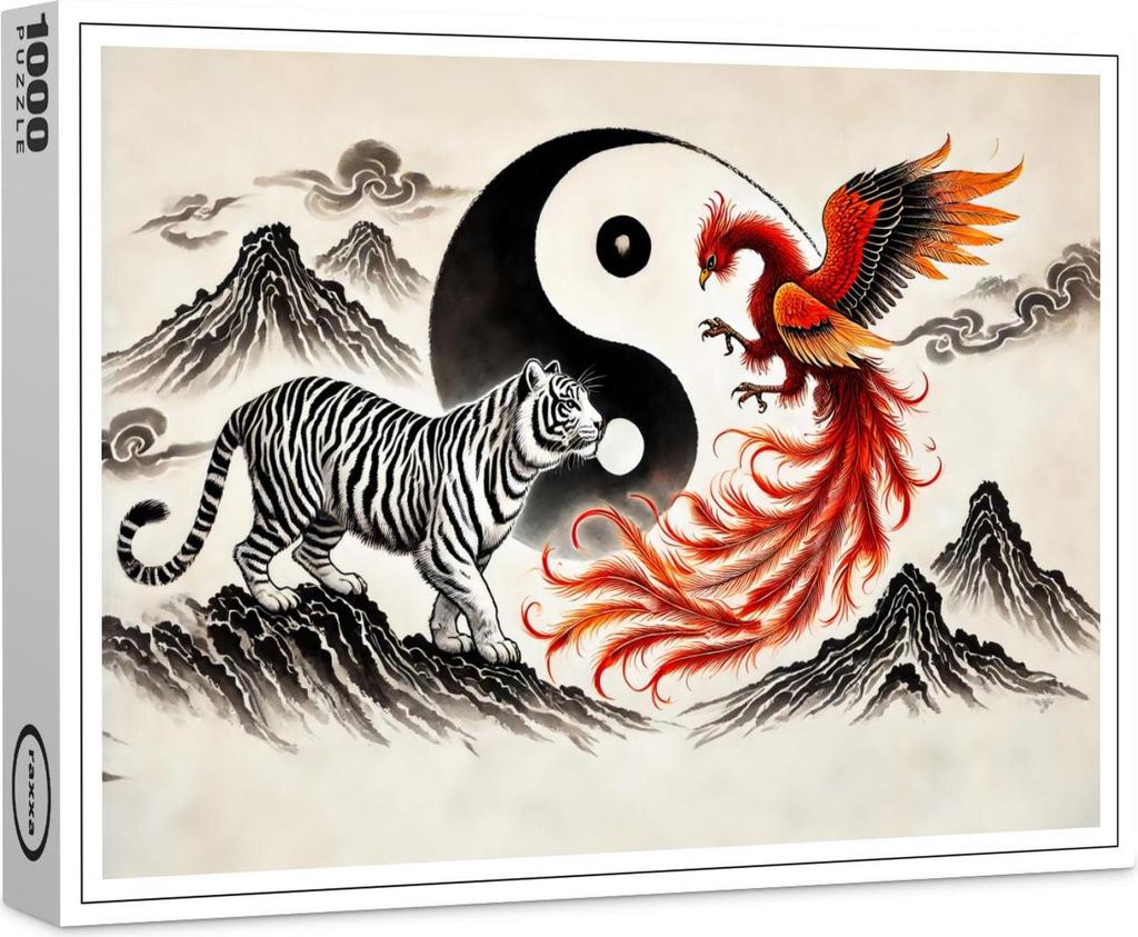 raxxa Premium-Puzzle "Yin and Yang Tiger and Phoenix in Asian Art Style", 1000 Teile
