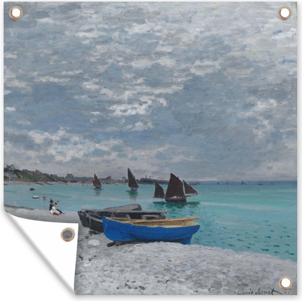 MuchoWow 100x100 cm Outdoor-Poster Gartendeko Sichtschutz Garten Poster für den Garten Der Strand von Saint-Adresse - Gemälde von Claude Monet