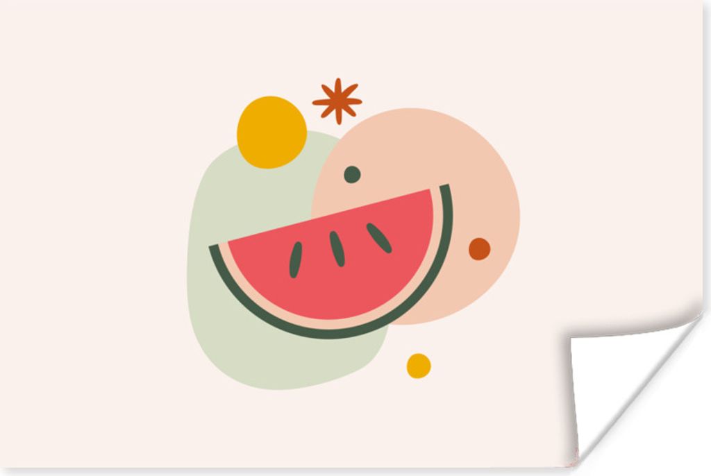MuchoWow Poster Wassermelone - Obst - Pastell 90x60 cm - Schlafzimmer