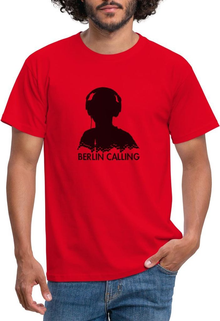 Spreadshirt Berlin Calling Silhouette Musik Geschenk Männer T-Shirt, M, Rot