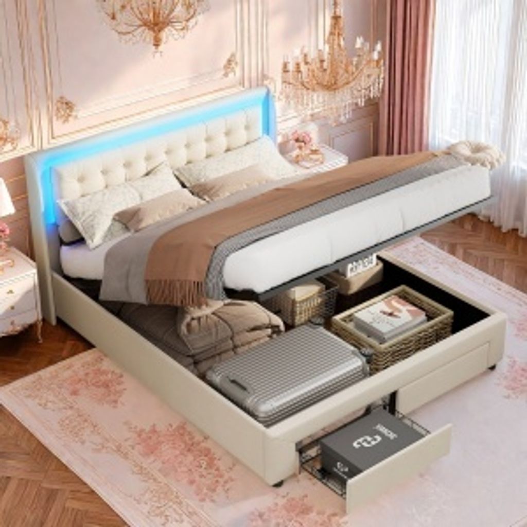 UnboxG Polsterbett 180x200cm mit USB und Typ C, LED, Produktbild 