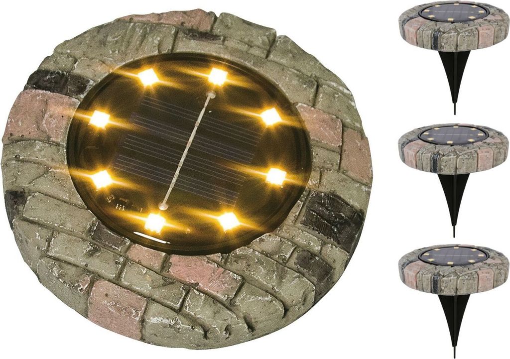 3x LED Solarleuchte Steinoptik warmweiß Gartenleuchte Leuchtstein Gartendeko