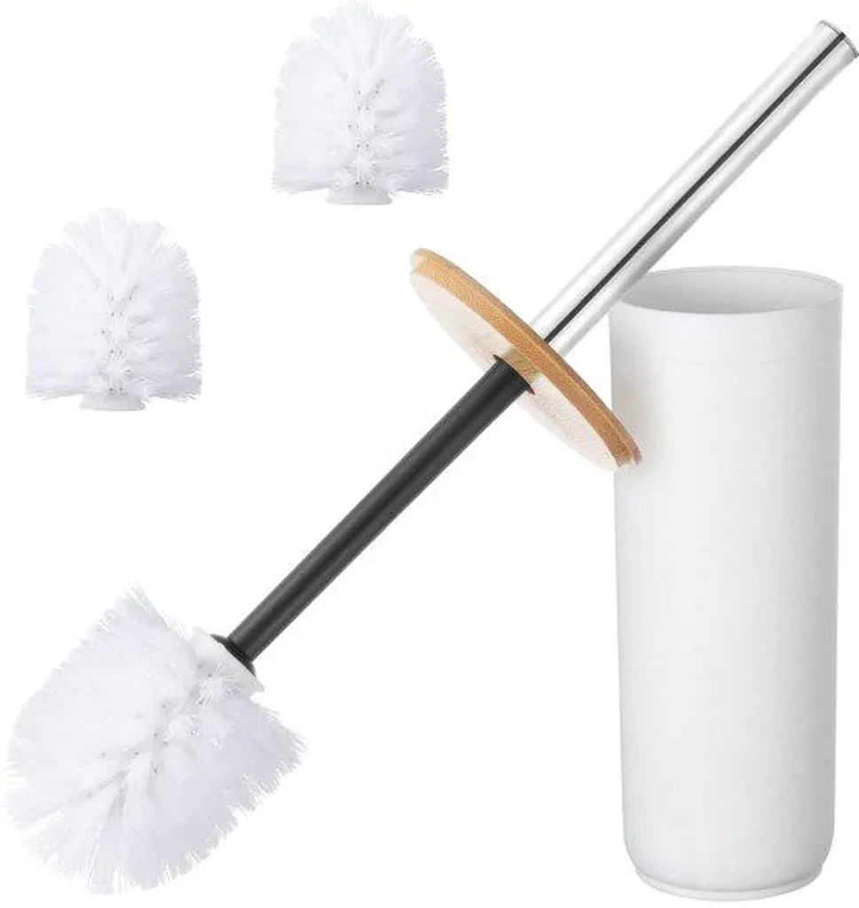 Accessoire WC : Brosse WC bambou et son pot blanc déco pour salle de bain