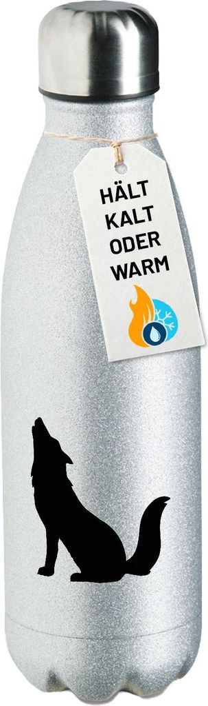 Huuraa Trinkflasche Heulender Wolf Silhouette 500ml Silver Edelstahl Wasserflasche Trinkflasche Geschenkidee