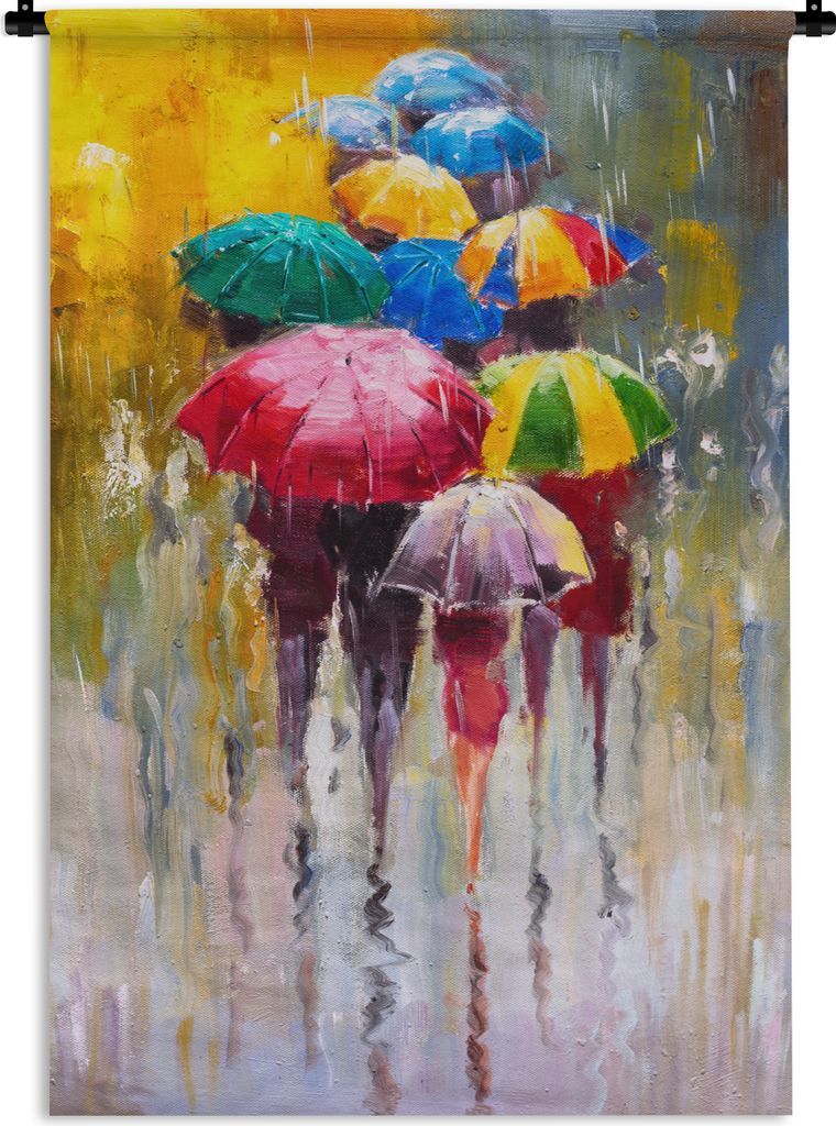 MuchoWow Wandteppich Wandbehang Gemälde - Regenschirm - Öl 60x90 cm Tapisserie Dekoration Wandtuch - Foto-Teppich - Abwaschbar