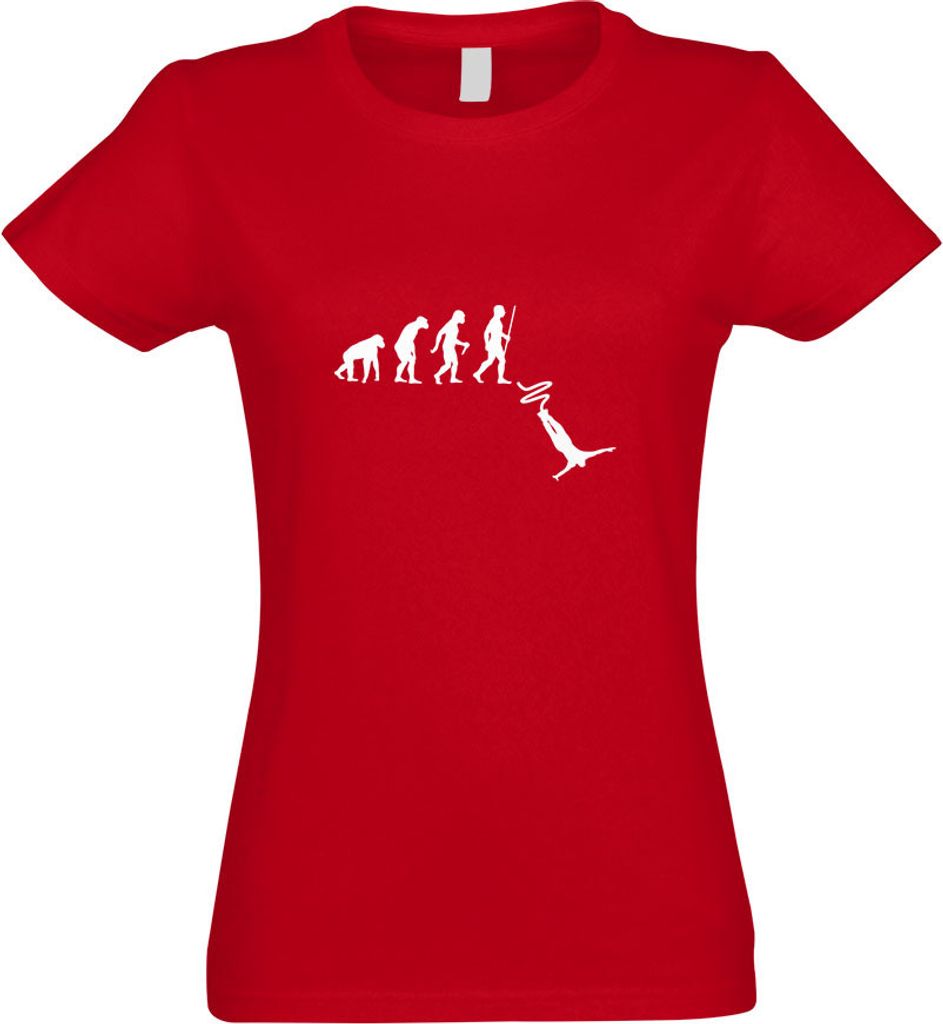 Kiwistar - T-Shirt tailliert - Damen - rot - Bungeespringen Evolution - mit Motiv Bedruckt - Funshirt Design - Sport - Freizeit - Damen - XXL